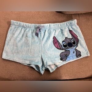 Light Blue Women’s Pajama Shorts with Disneys Stitch and Drawstring